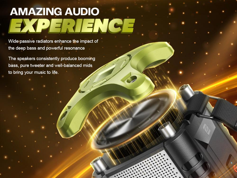 W-KING D8 Bluetooth Speaker 90W Peak Power 50W Deep Bass 2 Subwoofers IPX6 Waterproof EQ TF AUX NFC for Pool Party Travel Smart Audio Speaker Green