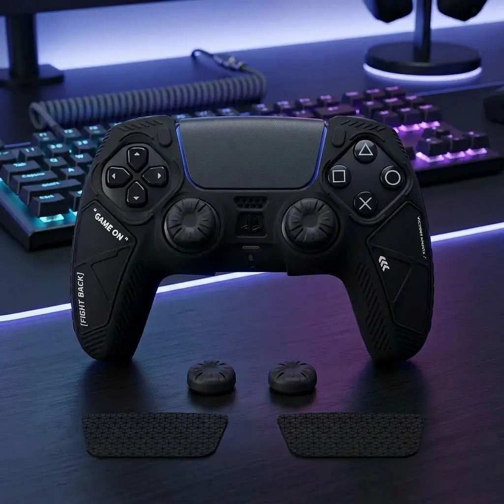 FLIRESY Silicone Anti-Slip Protective Cover Case Skin Set for PS5 Controller, with 2 Thumb Grip Caps, 2 Stickers, Gaming Console Accessories, Controller Accessories