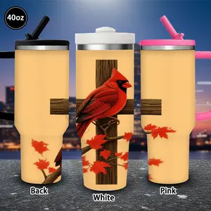 1 pc 40 oz red cardinal and maple leaves tumbler with lid and straw, winter insulated travel mug, gift for women and men, ideal for Valentine’s Day, Easter, birthday gifts, iced/hot coffee cup