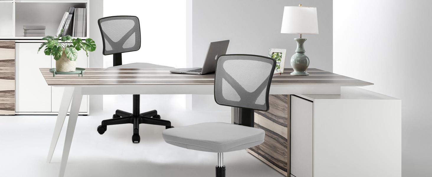Furnest Furniture Indoor Furniture Chair Height Adjustable Armless Low Back with 360° Rolling Swivel Wheels for Small Space, Office, Bedroom