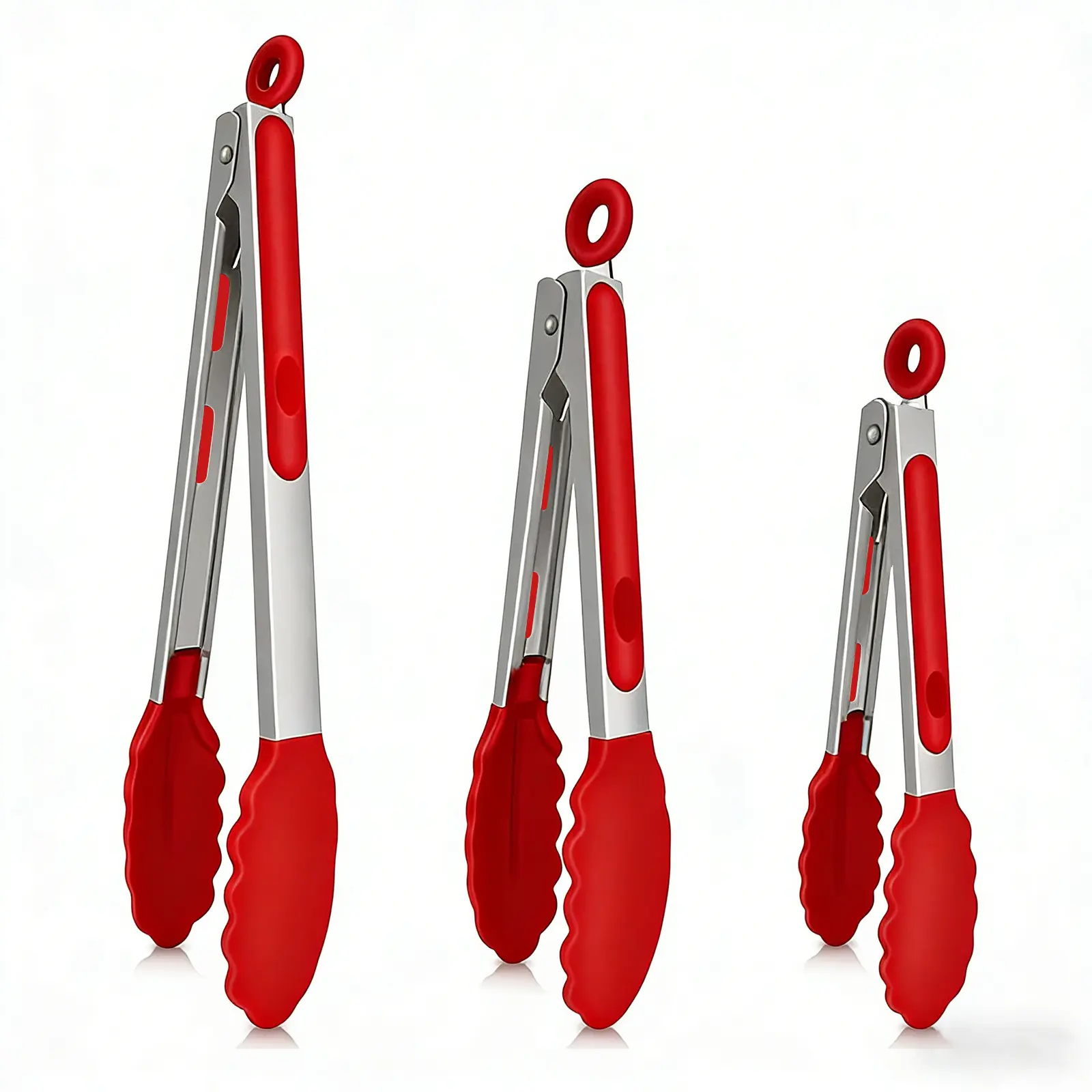 【AREL】Cooking Tongs 3-Piece Set — Professional stainless steel tongs, heat-resistant, ideal for grilling, cooking, tossing salads, handling pasta, and everyday kitchen use, dishwasher safe.