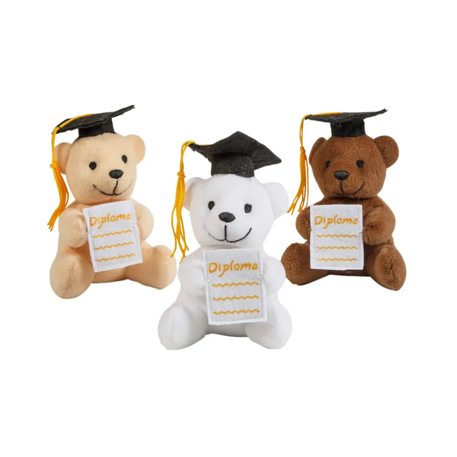 4" Graduation White, Brown & Tan Stuffed Bears with Diploma Pocket - 12 Pc.