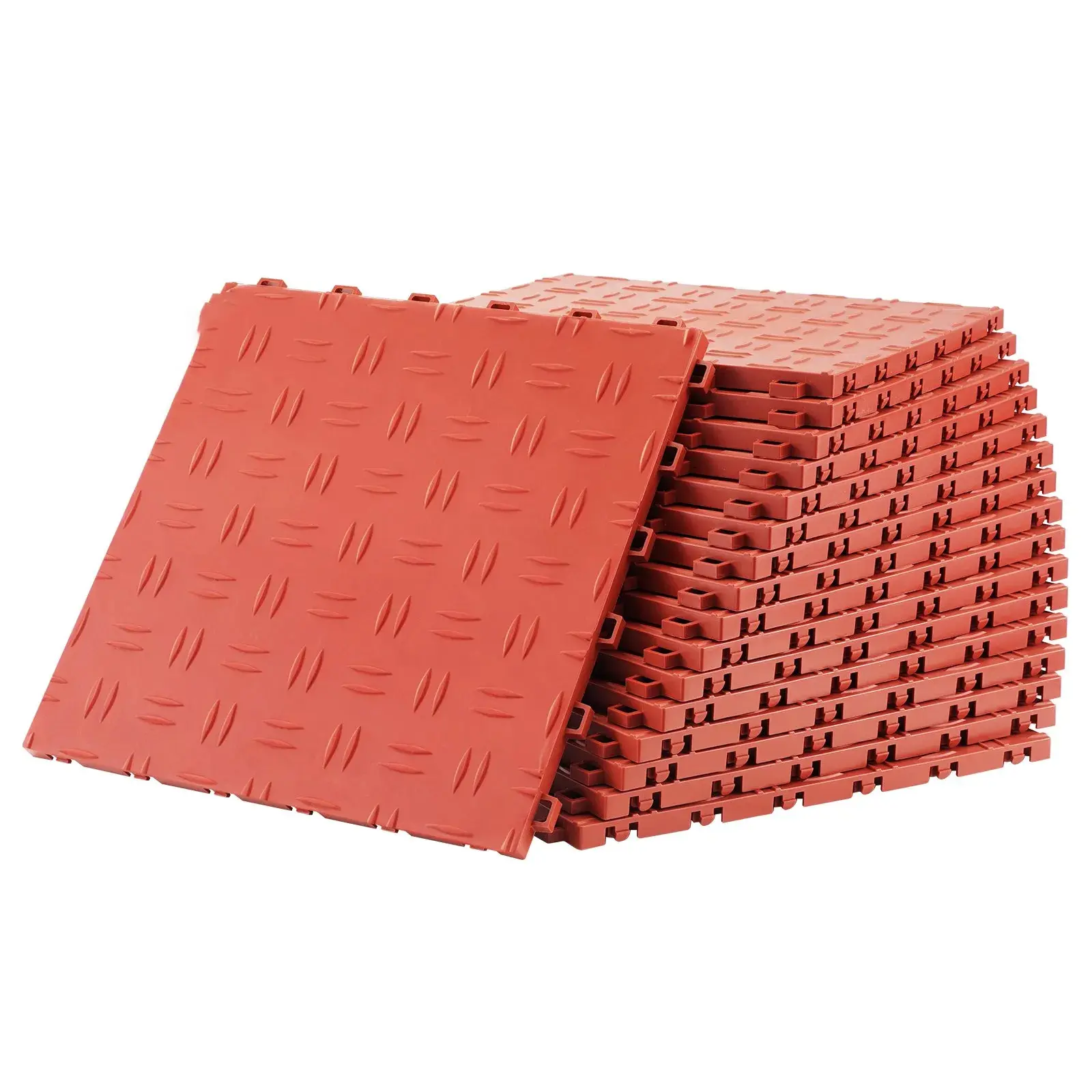 25-Pcs Plastic Red Interlocking Garage Floor Tiles - 12x12x0.53 Inch, Non-Slip Double-Sided Texture, 25 Sq.Ft Coverage for Garages, Basements