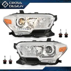 CROSSDESIGN Fit For 2016-2022 Toyota Tacoma Clear Projector Headlights Headlamps w/ LED DRL