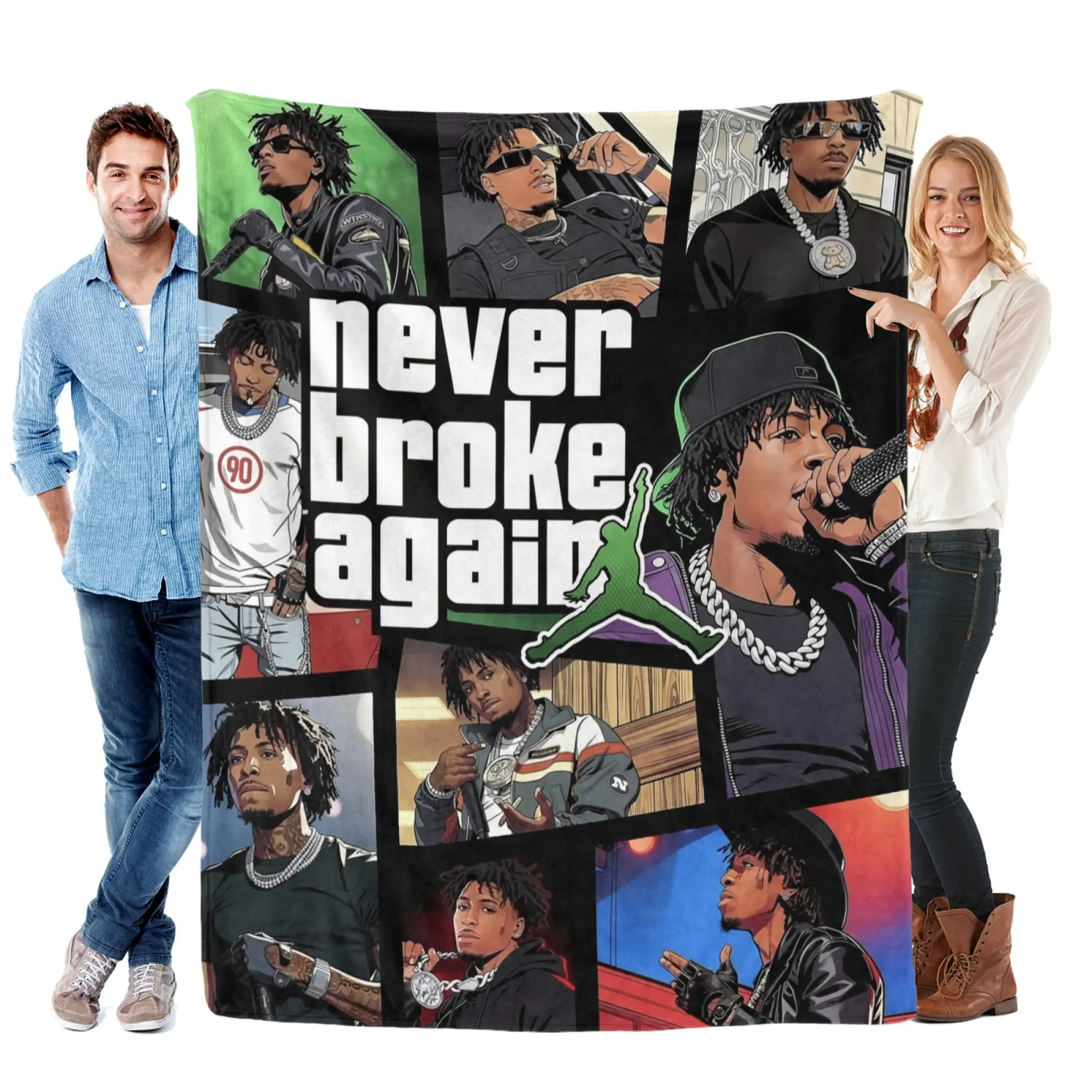 Never Broke Again Collage Flannel Blanket Hip-Hop Throw with YoungBoy Collage Never Broke Again Logo Ultra-Soft Cozy for Rap Fans Bedroom Decor Streetwear Aesthetic Gifting Hip-Hop Enthusiasts Single-sided Printing 1-sided Flannel Blanket