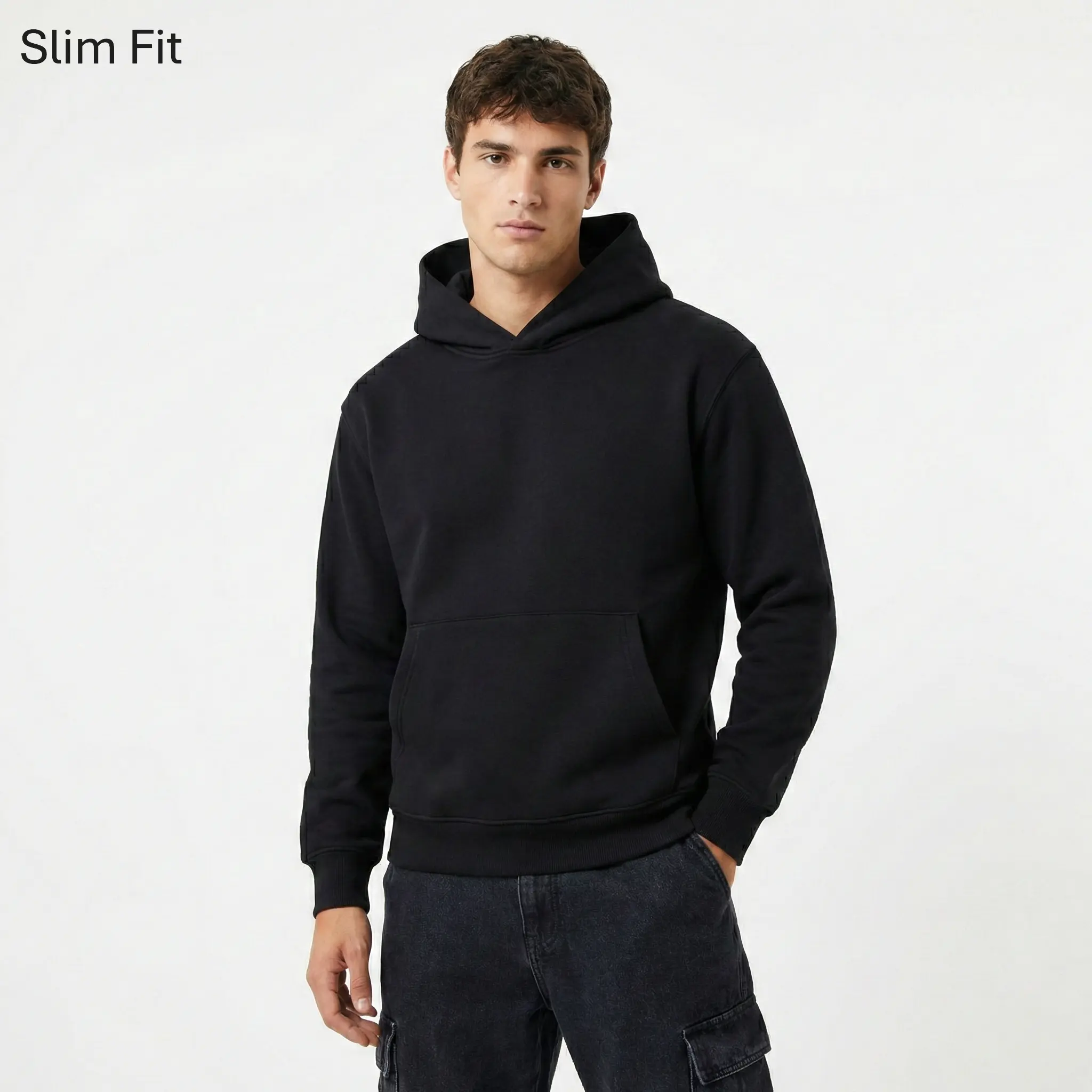 SLIM FIT Premium Super Heavyweight Hoodie by HL - Soft Wool Lamb Polar Fleece, Thick Cotton-Polyester Fabric, Oversized/Regular/Slim Fit, Stylish Menswear Tops (Black, Forest Green, Cream, Brown, Navy, Charcoal Grey)
