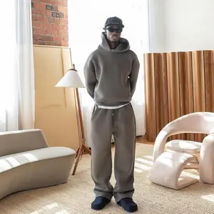 Men's Casual Solid Hooded Pullover Straight Pants 2 Piece Set Tracksuit For Fashion Loose Hoodies Sweatshirt Wide Leg Sweatpantsgenting-sports-store