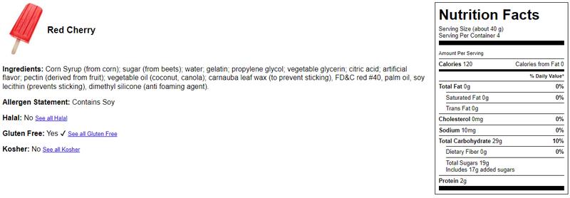 Gummy Popsicle Snack in Cherry, Orange, and Blue-Raspberry Flavors, Net Wt 5 oz/ 141.7 g, USA Made