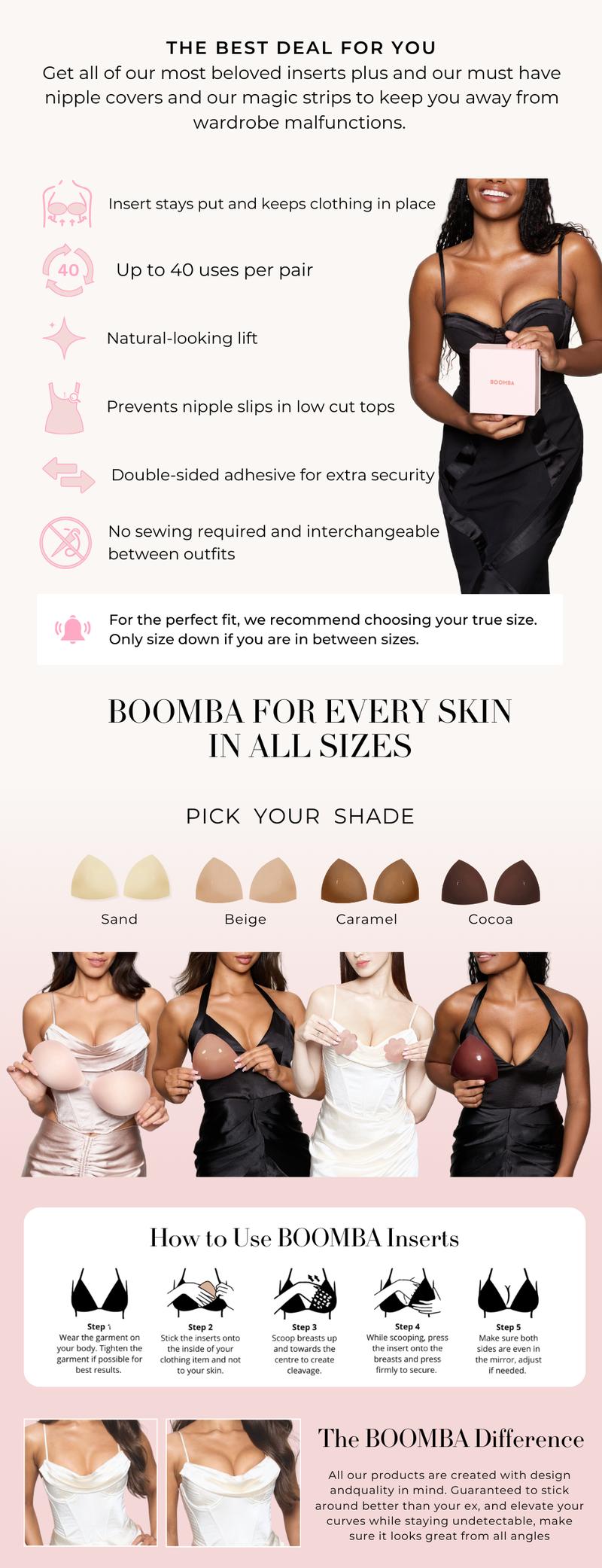 BOOMBA Value Bundle - Patented Sticky Bra Inserts - Pack of 5