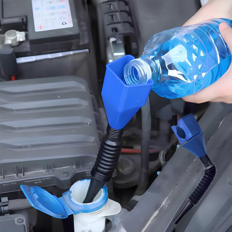 Oil Funnel for Automotive Use, Universal Flexible Fuel Funnel with Retractable Hose for Gas Transfer, Reusable Wide Mouth Gasoline Funnel for Cars, Trucks, Boats & Motorcycles, Easy to Clean