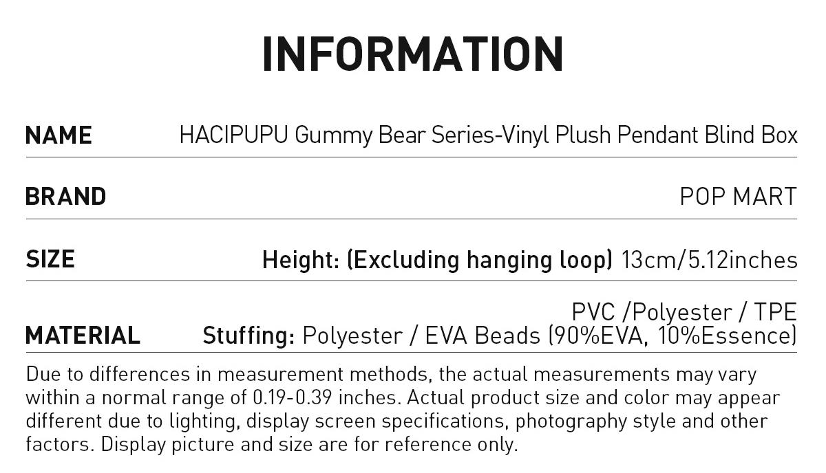 POP MART HACIPUPU Gummy Bear Series-Vinyl Plush Pendant Blind Box POP MART HACIPUPU Gummy Bear Series-Vinyl Plush Pendant Blind Box
