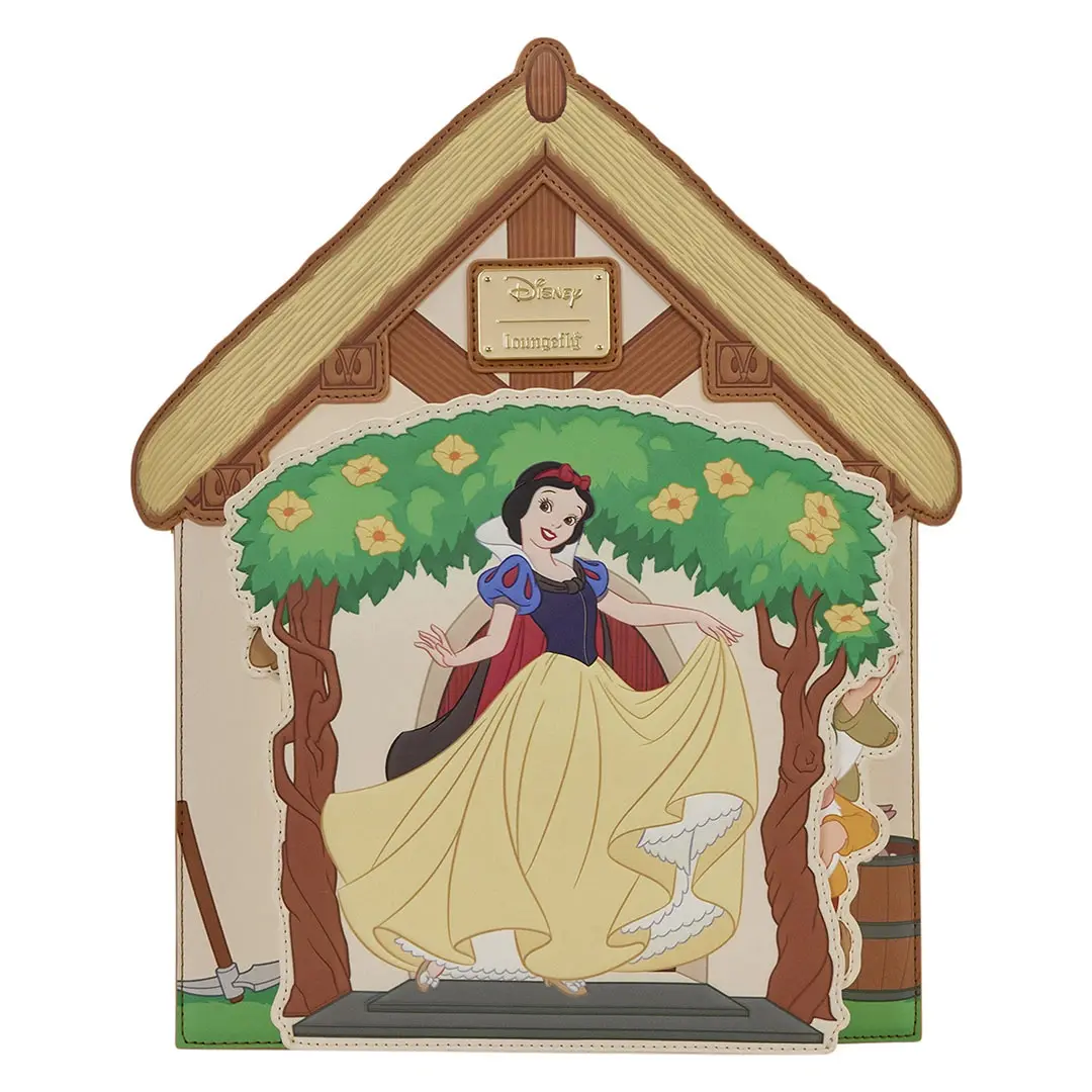 Character Mini Backpack, Faux Leather Cottage Shaped Bag with Pull-Out Dwarf Appliques and Printed Details, Dwarfs