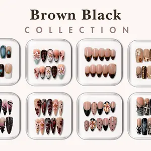 NailPhoria Brown/Black - Handmade Press-On Nails | Reusable, Salon-Quality, Long-Lasting, Glossy Design