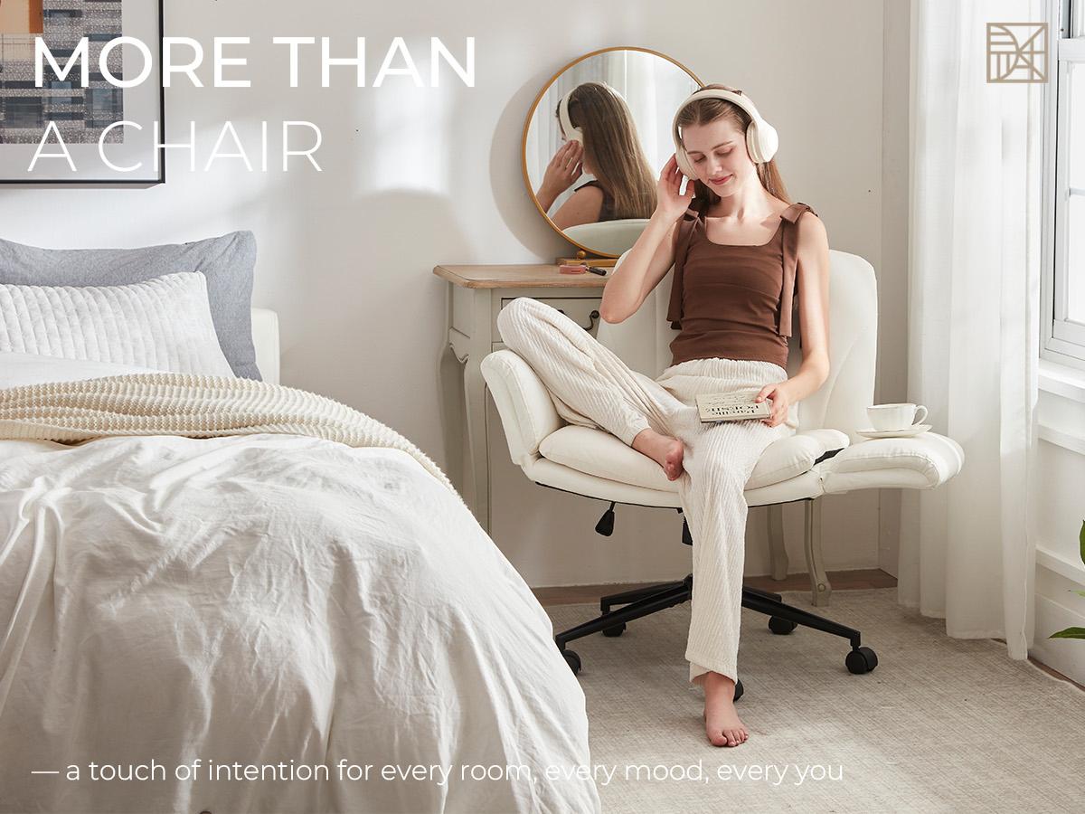 Dowinx Criss Cross Chair with Five-Level Adjustable Arms and Wheels - Comfortable Ergonomic PU Leather Swivel Vanity Chair - Computer Makeup Gaming Chair for Home Office,  Living Room，Bedroom