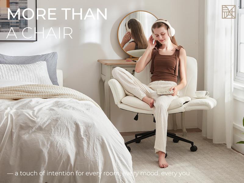 Dowinx Criss Cross Chair with Five-Level Adjustable Arms and Wheels - Comfortable Ergonomic PU Leather Swivel Vanity Chair - Computer Makeup Gaming Chair for Home Office,  Living Room，Bedroom