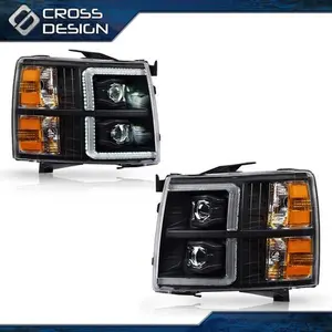 CROSSDESIGN BLACK LED BAR TUBE HEADLIGHT LAMP FIT FOR 2007-2014 CHEVY SILVERADO 1500-3500 HD