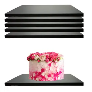 Professional Cake Drum Board, Black Square, Heavy Duty, 12 x 12 Inch, 1/2 Inch Thick, 5 Pack