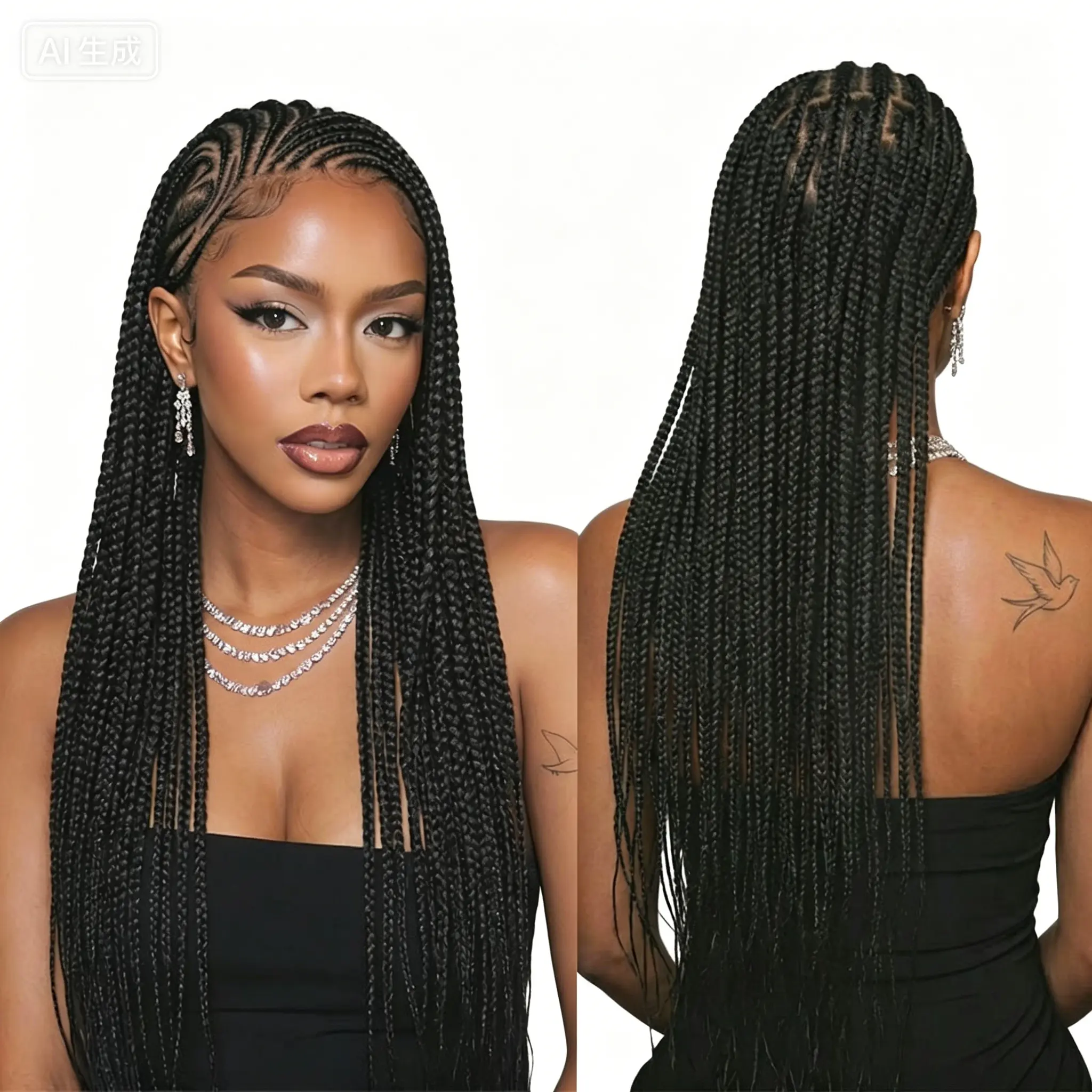 36Inch Synthetic Full Lace Cornrows Braids Wig Goddess Fulani Braiding Wigs Heart Shape Braids Wig Knotless Box Braided Wigs For Women Side Part Braiding Hair