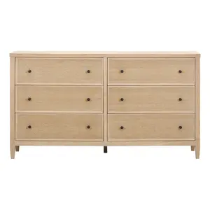 Bristol Park 62" Whitewashed Oak Wood 6-Drawer Dresser
