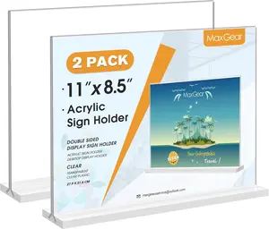 MaxGear 8.5 X 11 Acrylic Sign Holder Horizontal 2Pack, Double Sided Display Stand, Clear Table Sign Flyer Menu Holders, Plastic Paper Stand Picture Frame for Office, Store, Restaurant