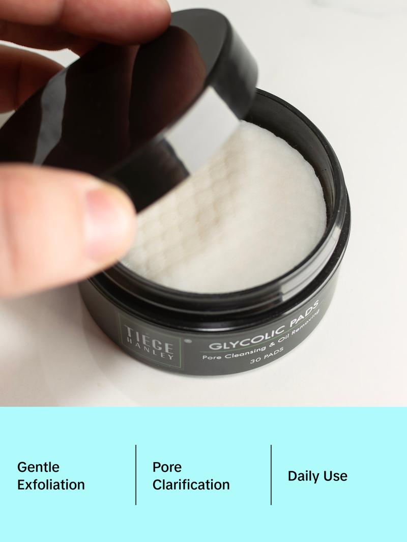 Tiege Hanley Men's Glycolic Acid Pads - 100Ml Gentle Daily Exfoliating Wipes with 18.5% Acid Complex for Smoother Clearer Skin