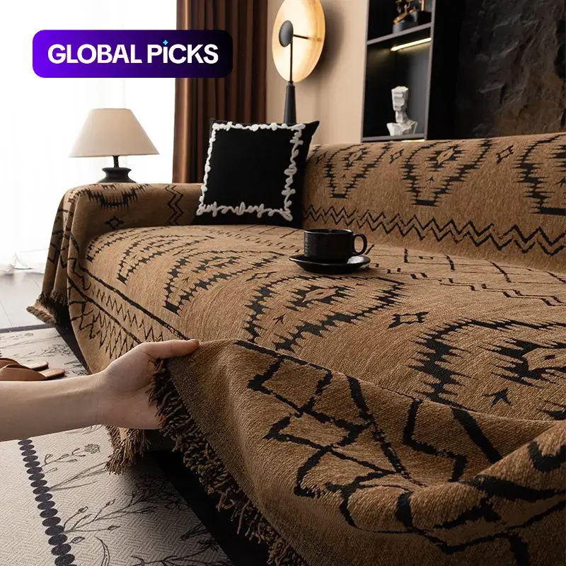 Moroccan Style Chenille Sofa Blanket, Chic Moroccan Pattern, Easy to Clean, Durable & Anti-Scratch, Suitable for Home & Pet Owners, All-Season Use, Washable Sofa Slipcover, Decorative Sofa Protector #GLOBAL PICKS