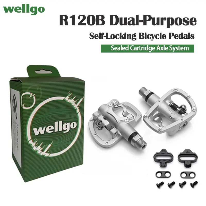 Wellgo R120B Aluminum Alloy MTB Clipless Bicycle Pedals for Adults - Dual-Purpose Self-Locking, 352g, 4° Lateral Float, 84*85*34mm, Adjustable Spring Tension, Anti-Slip Spikes, Universal Fit, Bike Tools & Equipment for Cycling Sports