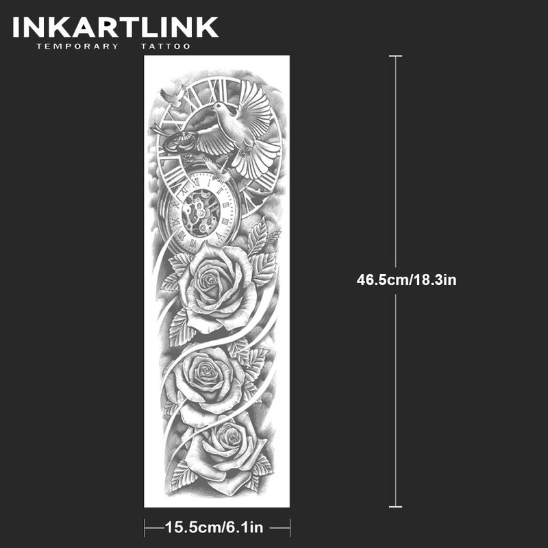 INKARTLINK Tattoo Tech, 2 Sheets Semi-Permanent Temporary Tattoos ,Sleeve Design 7,Adult Art Design,Lasts 1-2 Weeks, Waterproof, Realistic Look, No Adhesive, No Reflection,For Man And Woman,Ideal for Swimming, Party