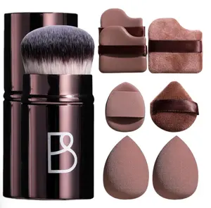 Kabuki Brush Makeup Sponge Set 8 Pcs with Foundation Powder Brush Powder Puff Essential Tools for Flawless Makeup Application