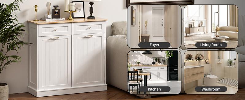 【Does Not Include Trash Can】 Spurgehom Single Tilt-Out Trash Can Cabinet, 13 Gallon Hidden Garbage Bin with Door Shelf, Pet-Proof Kitchen Storage Cabinet