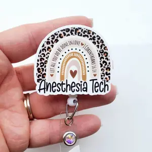 Anesthesia Tech Badge Reel, Acrylic Retractable ID Holder with Alligator Clip, Anesthesiology Medical Staff Work Badge Accessory Gift