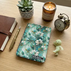 Elegant Aqua Gold Floral Stained Glass Custom Kindle Case