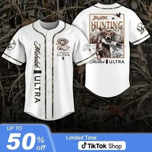 Duck Hunting Baseball Jersey, Vintage Hunting Camo Jersey, Funny Drinking Team Jersey, Gift for Hunters and Beer Lovers