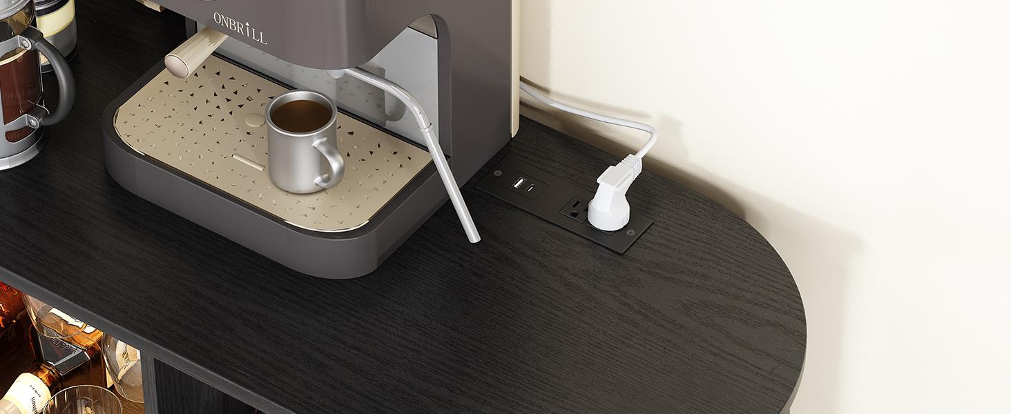 【SPOTLIGHT DAY】ONBRILL 54.6'' Modern Bar Cabinet With Adjustable Shelves & RGB Lights, Wine Cabinet With Wine Glass Holder & Wine Rack