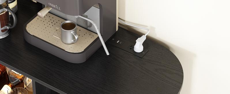 【Valentine's Day Gift】ONBRILL 54.6'' Modern Bar Cabinet With Adjustable Shelves & RGB Lights, Wine Cabinet With Wine Glass Holder & Wine Rack