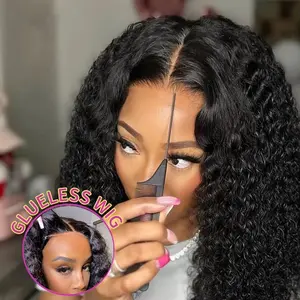 Bling Hair Deep Wave 13x6 13x4 Glueless Wig With Drawstring Hd Lace Frontal Glueless Wig Human Hair For Women Ready to Wear 6x4 Lace Closure Wig Curly Wave Hair