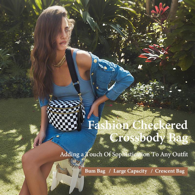 CHERUBEL Fashionable Checkerboard Pattern Bag Minimalist Purse with Detachable Strap Large Capacity Crossbody Fanny Pack for Work Weekend Y2K Design Perfect for TikTok Fashion Everyday Use Shoulder Bags Women's Fanny Packs & Belt Bags tiktokshopspringglow