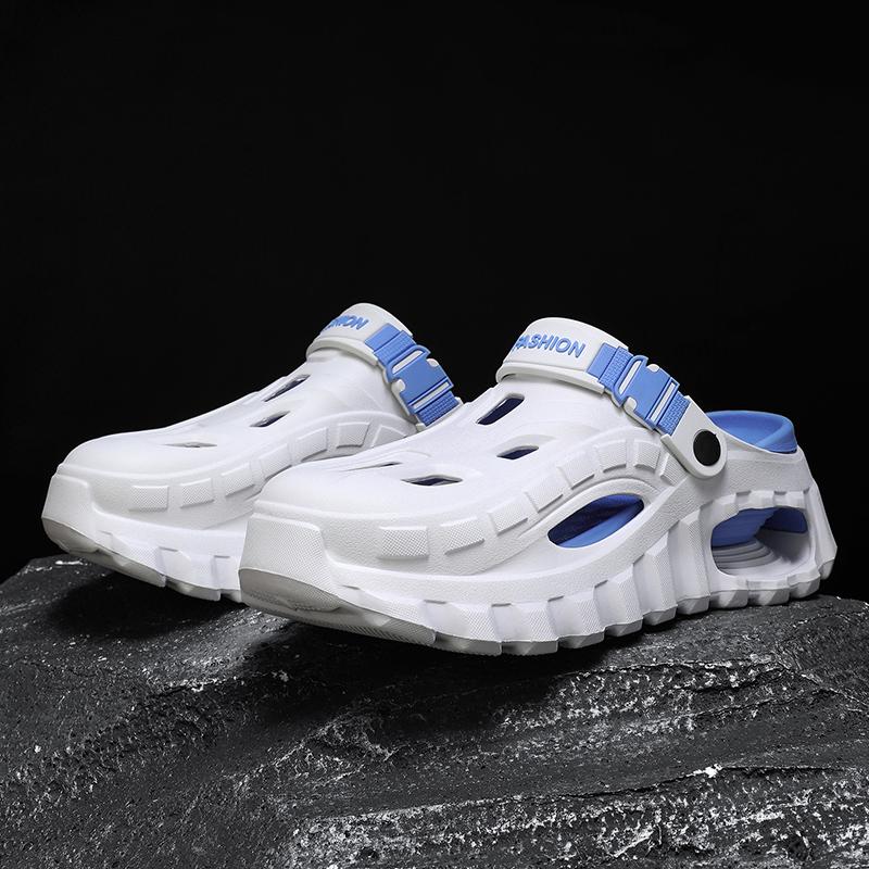 Men's Summer Slippers Outdoor Teenagers Thick Sole Height Increasing Driving Dual Use Closed Toe Cool Hollow Shoes