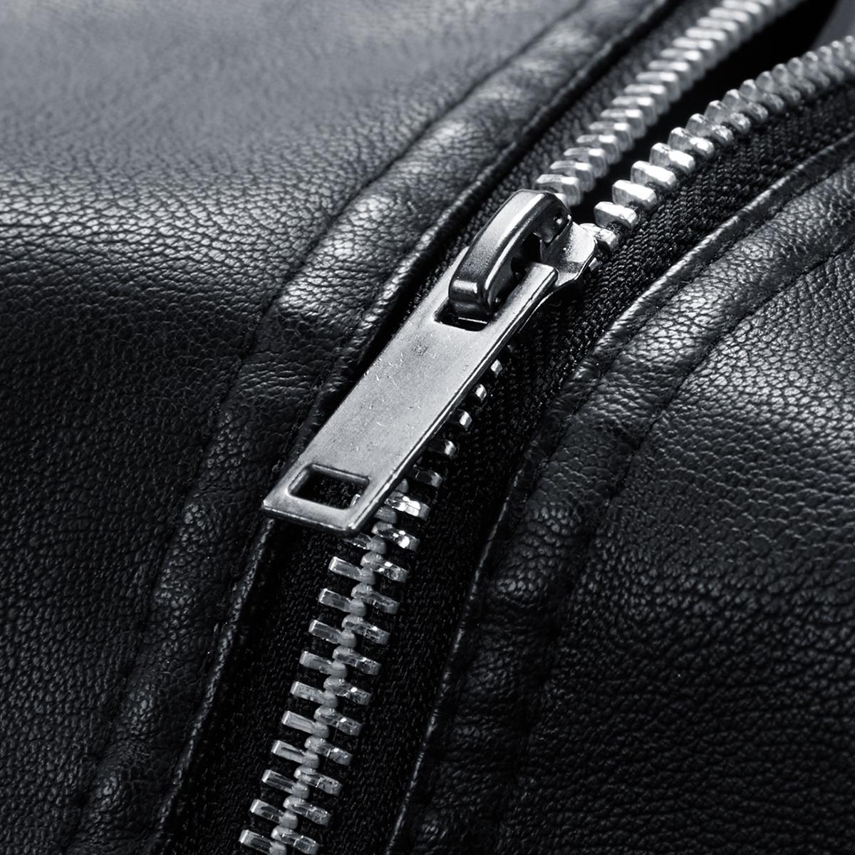 Men'S Slim-Fit Faux Leather Bomber Jacket - Black, Blue, Zip-Up , Long Sleeves, Casual & Versatile for Daily Wear, Casual Outerwear | Minimalist Jacket | Polyester Lined Jacket,  Menswear Tops Coats ,Stylish Zipper