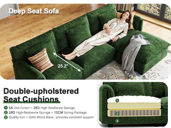【2 Packages Shipping】ABCASA 113" Modular Sectional Sofa, Comfy Cloud Modern Couch, L Shaped Deep Seat Sofa Couches for Living Room, 4-Seater Modern Sofa with Movable Ottoman, DIY Combination, Chenille, Living Room Furniture