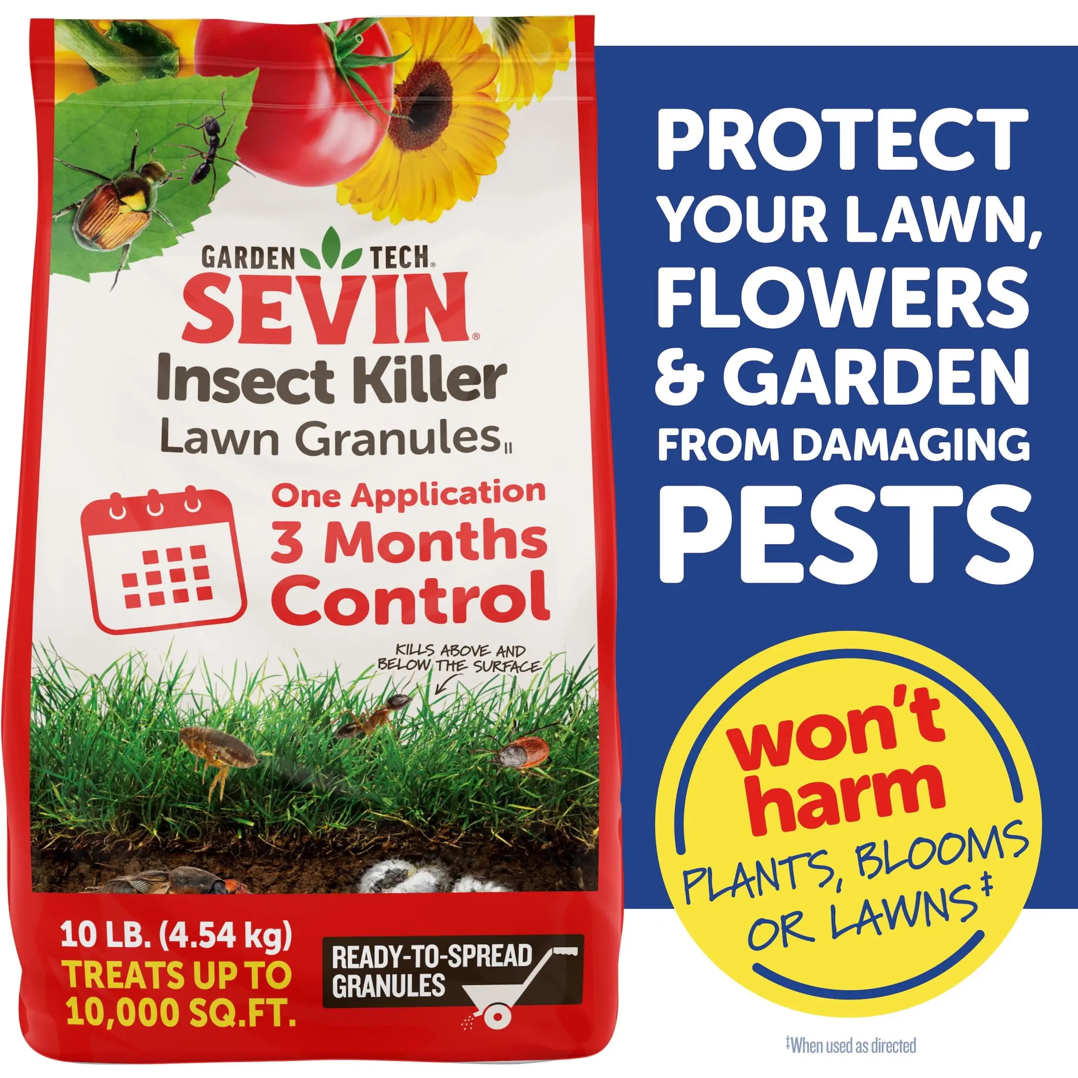 Residential Outdoor Lawn Insect Killer Granules, 10 lb Bag, Pest Control Solution, Eliminates 100+ Species, Treats Up to 10,000 sq ft, 3-Month Long-Lasting Protection, Insect Control