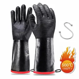 14-Inch Heat Resistant BBQ Gloves，1472°F Waterproof Long Sleeve Cooking Gloves for Fryer, Baking, Oven,Smoker,Fireproof, Oil Resistant Neoprene Coating