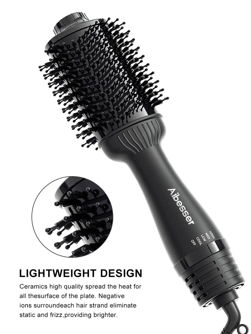 Aibesser 4-in-1 Dual Voltage Hot Air Handle Volumizer Hair Dryer Straightener Curler with Ceramic Tourmaline Ionic Curling Brush Lightweight Plug，Dryer/Curler/Straightener/Scalp Massager, Anti-Scald Bristles, Intelligent Heat Control, Cold & Hot Air Cycle