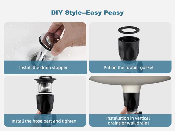 Hibbent Bathroom Sink Drain Kit, Flexible P-Trap Drain Pipe with Pop Up Stopper, Expandable Bathroom Sink Pipe Replacement with 2 Adapters, Fits 1-1/4'', 1-1/2'', 2" Holes, Hair Catcher, Chrome