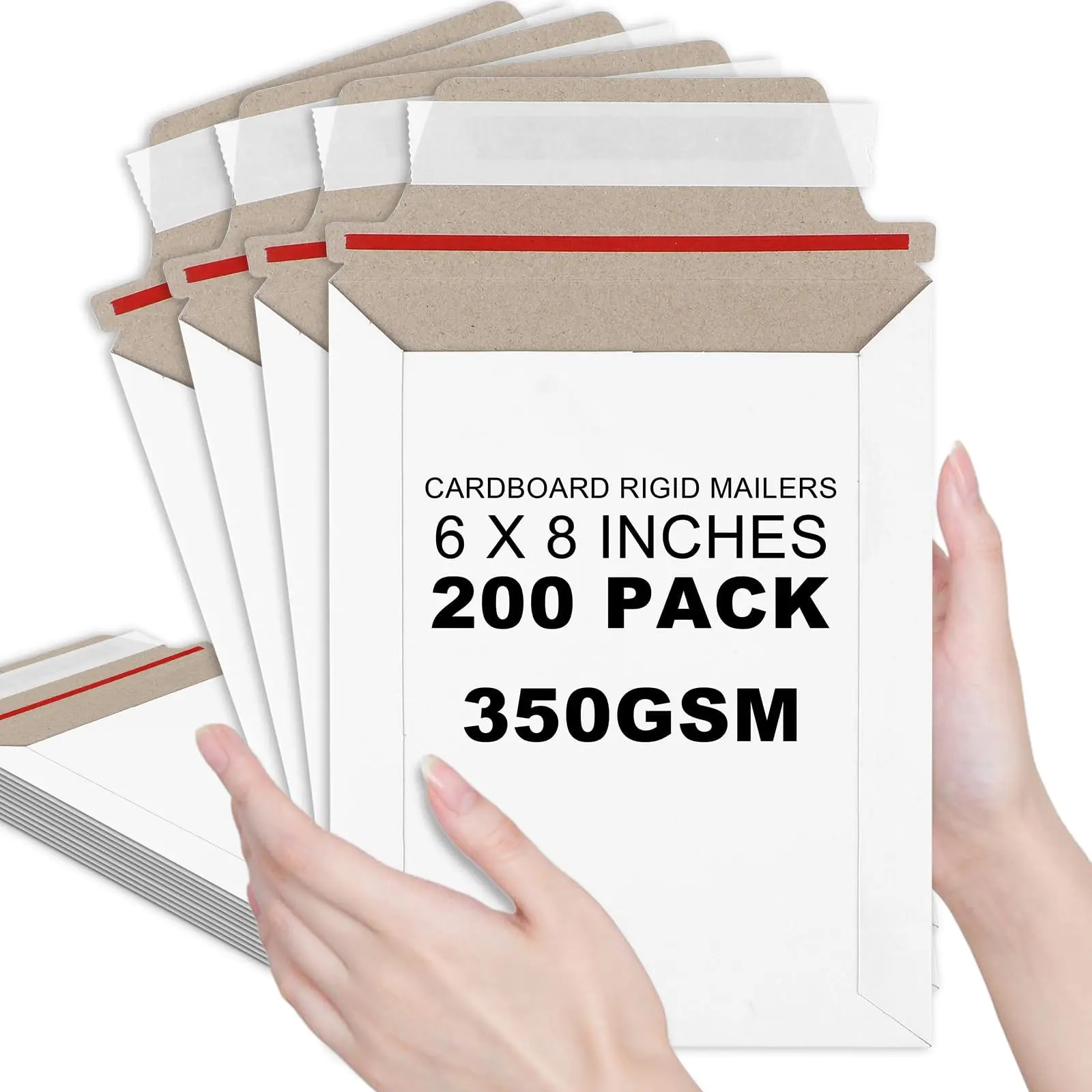200 Pcs 6x8 Inch Rigid Self-Seal Cardboard Mailers, Stay-Flat Card Shipping Supplies for Protecting Photos, CDs, Documents, Gift Cards – Postal Mailing Bags, Paper Envelopes