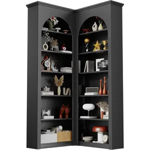 Arched Corner Bookshelf with Backboard, 6-Tier L-Shaped Corner Bookcase for Space-Saving Vertical Storage,Display Rack for Living Room,Home Office,Bedroom,Display 71" Tall