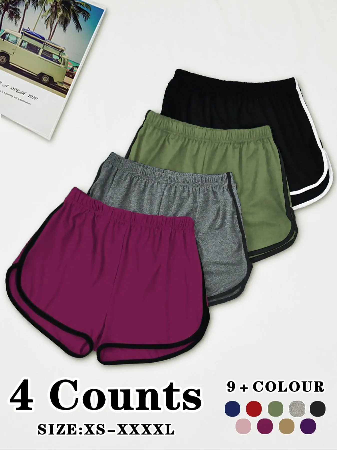 4-Counts Women's Contrast Binding Elastic Waist Sleep Shorts, Soft Comfy Breathable Shorts for All Seasons, Comfy Loungewear for Women