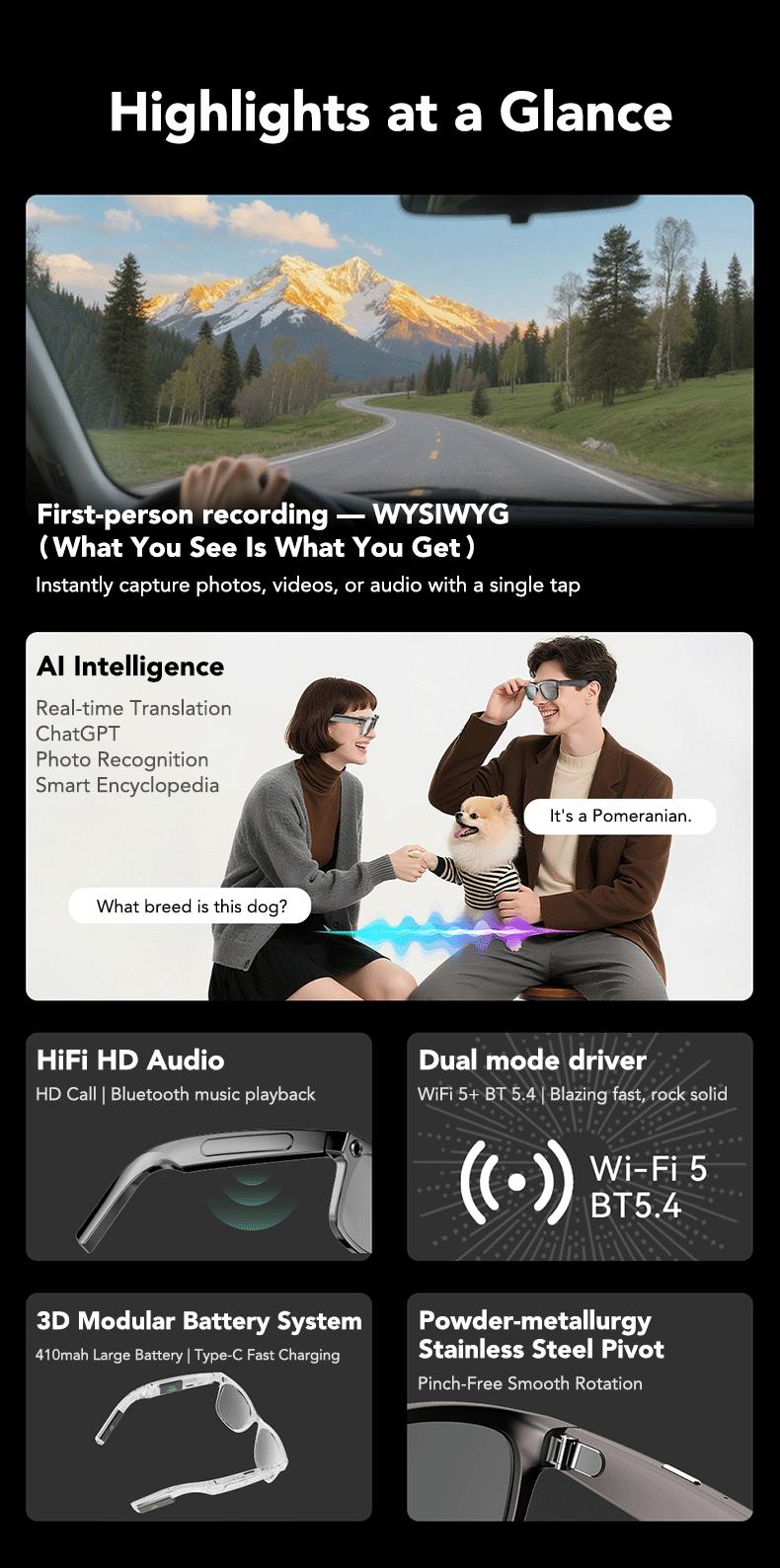 Smart AI Camera Glasses with 8MP Photochromic Lenses ,Button Touch Adjustment for Travel Outdoor Adventures Hands-Free Photography 160+Languages Real-Time Translation Bluetooth Wireless Wearable Video Recording UV Protection ,Black Friday & Cyber Monday