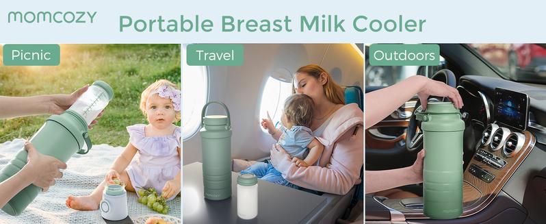 Momcozy 22oz Portable Breast Milk Cooler for Outdoor, 360°Total Cooling for 24Hours, Larger Capacity Travel Breastmilk Chiller with 2pcs Baby Bottles for Breastmilk Storage, Breastfeeding Essentials Insulated Flask Leakproof Insulated Tumbler