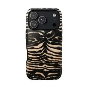 Black Cream Zebra Print Phone Case | Animal Stripe Protective Case